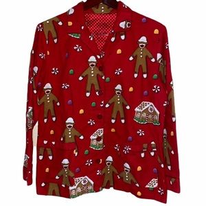 Nick & Nora Flannel Pajama Top Gingerbread Houses